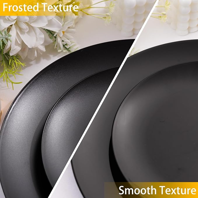 EI 150pcs Black Plastic Plates Frosted Plastic Plate,Premium Heavy Duty Black Plastic Plates,Black Disposable Plates with Plastic Silverware,10.25" Dinner Plates and 7.5" Dessert Plate Wedding Party
