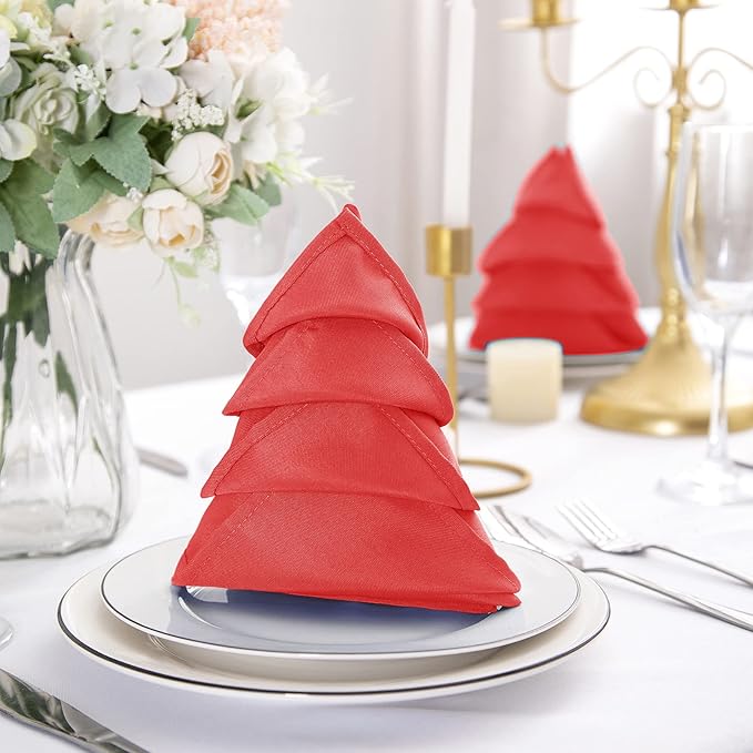 50pcs Polyester Cloth Napkins - 17 x 17 inch Red Dinner Washable Napkins with Hemmed Edges for Restaurant/Wedding/Hotel(50,Red)