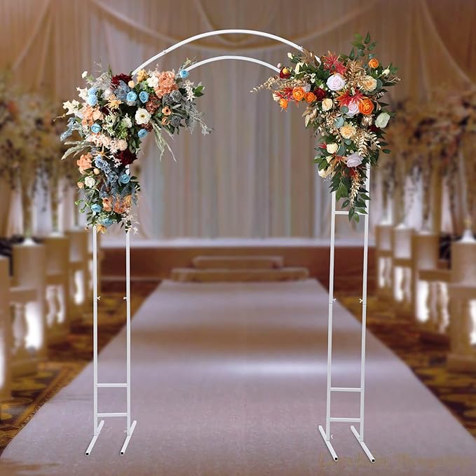 7.2FT Metal Wedding Arch with Base Balloon Arch Backdrop Stand Garden Arbor Trellis Flower Plant Stand Indoor Outdoor Party Decoration for Birthday Ceremony Baby Shower Ceremony (White)