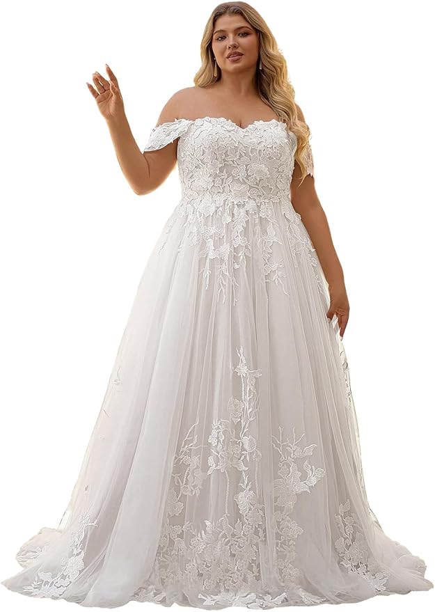 Plus Size Wedding Dresses for Bride Long Sleeve Wedding Bridal Gowns with Lace Appliques Off Shoulder Bride Dress