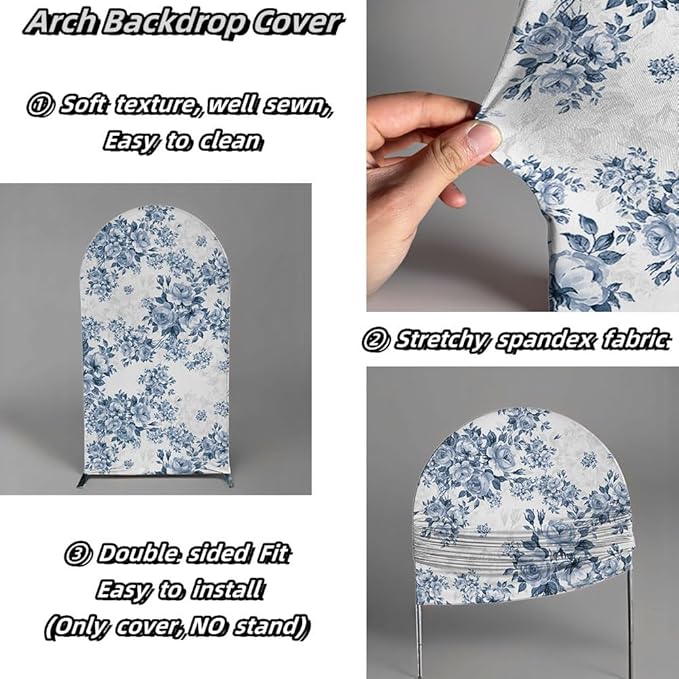 Blue Florasl Arch Backdrop Cover Baby in Bloom Baby Shower Decorations Arch Stand Spandex Covers Afternoon Tea Event Wedding Birthday Party Decors (2.2x5ft Cover,3856)
