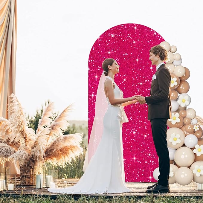 FUHSY Wedding Arch Cover 7.2 FT Sequin Arch Stand Covers Hot Pink Arch Backdrop Cover Spandex Fit Arches Covers Fabric for Arches Stands Fuchsia Party Backdrop Cover for Baby Shower Birthday Decor