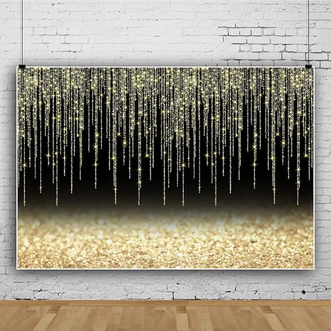 10x6.5ft Black and Gold Backdrop Glitter Photography Background Happy Birthday Backdrop for Women Men Wedding Baby Shower Party Decoration Banner Studio Photo Props