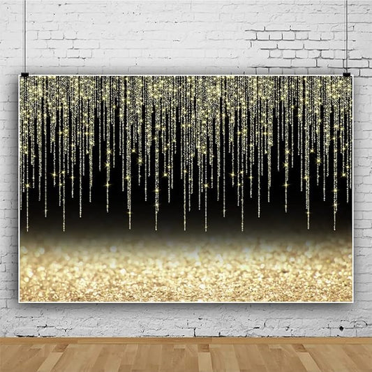 10x6.5ft Black and Gold Backdrop Glitter Photography Background Happy Birthday Backdrop for Women Men Wedding Baby Shower Party Decoration Banner Studio Photo Props
