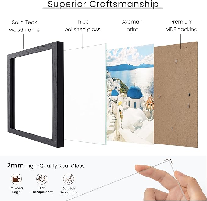 Axeman 11x14 Picture Frame, Solid Oak Wood Frame, Black 3 PCs