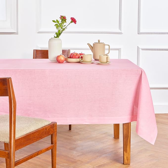 Solino Home Linen Square Tablecloth 52 x 52 Inch - 100% Pure Linen Pink Lemonade Table Throw - Fete, Machine Washable Table Cloth for Valentines, Spring, Easter