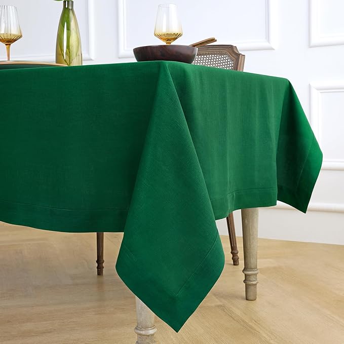 Solino Home Linen Tablecloth 60 x 144 Inch - 100% Pure Linen Christmas Green Table Cloth for Rectangle Tables - Fete, Machine Washable Tablecloth for St Patricks Day