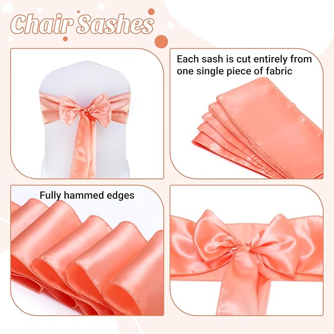 VDS Satin Chair Sashes Chair Cover Back Tie Sateen Bows Ribbon for Wedding Birthday Graduation Engagement Ceremony Event Party Banquet Venue Hotel All Dining Chair Decoration (250PC) (Peach)