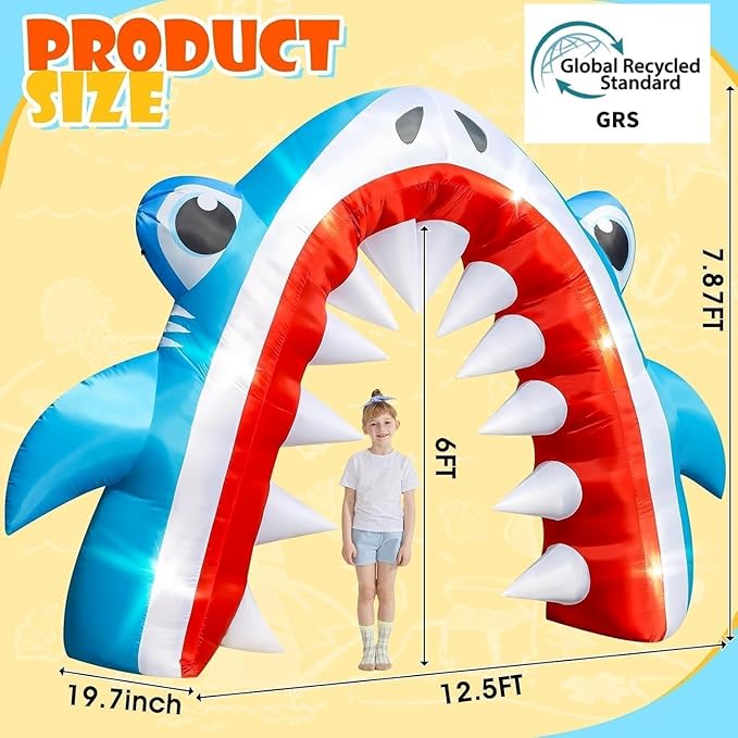 Eyourlife 12×8 FT Shark Summer Inflatable Arch, Giant Outdoor Blow Up Yard Decoration with Built-in 6 LED Lights for Pool Stage Event Birthday Party Ocean Theme Luau Beach Party Take Photos