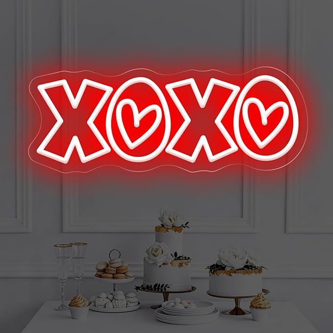 XOXO Neon Sign, Hot Pink LED Light with Romantic Heart Accents for Lover Valentine Gifts, Bedroom Wall Art, Valentine’s Day Gift, Romantic Home Decor, Couples Gift 15″ × 5.7″