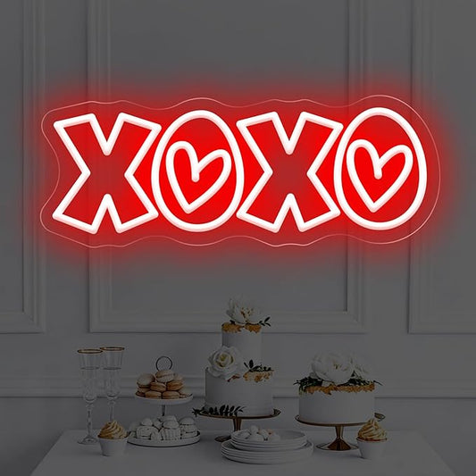 XOXO Neon Sign, Hot Pink LED Light with Romantic Heart Accents for Lover Valentine Gifts, Bedroom Wall Art, Valentine’s Day Gift, Romantic Home Decor, Couples Gift 15″ × 5.7″