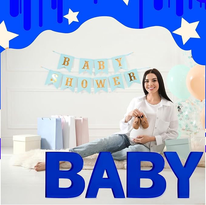 Mifoci 4 Pcs Large Baby Shower Food Trays 13.7" Charcuterie Cardboard Letter Shaped Serving Platter Fillable Boxes for Baby Shower Gender Reveal Party Paper Chocolate Candy Decoration (Royal Blue)