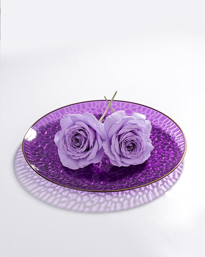 Hioasis 175pcs Purple Gold Plastic Plates - Purple Gold Dinnerware Set Includes 25 Dinner Plate, 25 Dessert Plate, 25 Cups, 25 Napkins Perfect for Wedding & Party