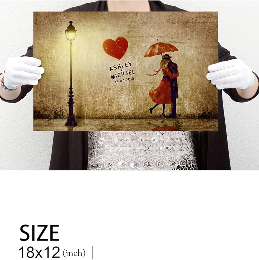 IPIC - Our First Kiss Personalized Canvas Print Artwork for Romantic Anniversary and Wedding gifts;18x12