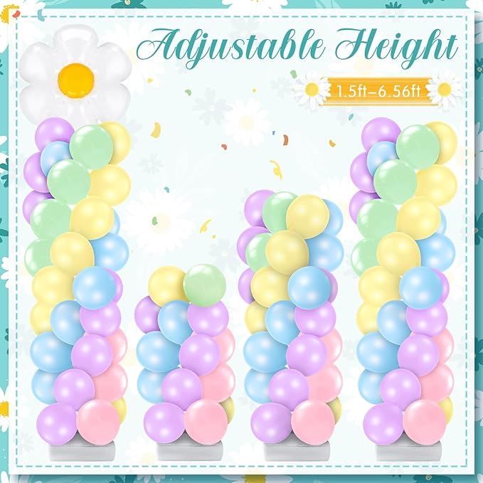 Kasyat 2 Sets Daisy Pastel Party Balloon Column Stand Kit, Adjustable Groovy Balloon Arch Stand Kit for Macaron Boho Summer Daisy Floral Theme Two Groovy Party Decoration