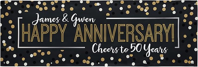 Let's Make Memories Personalized Banner - Party Decorations - Wedding, Anniversary, Engagement - Customized Banner - Celebration - Any Text - Indoor/Outdoor Vinyl - Black & Gold - 10 ft