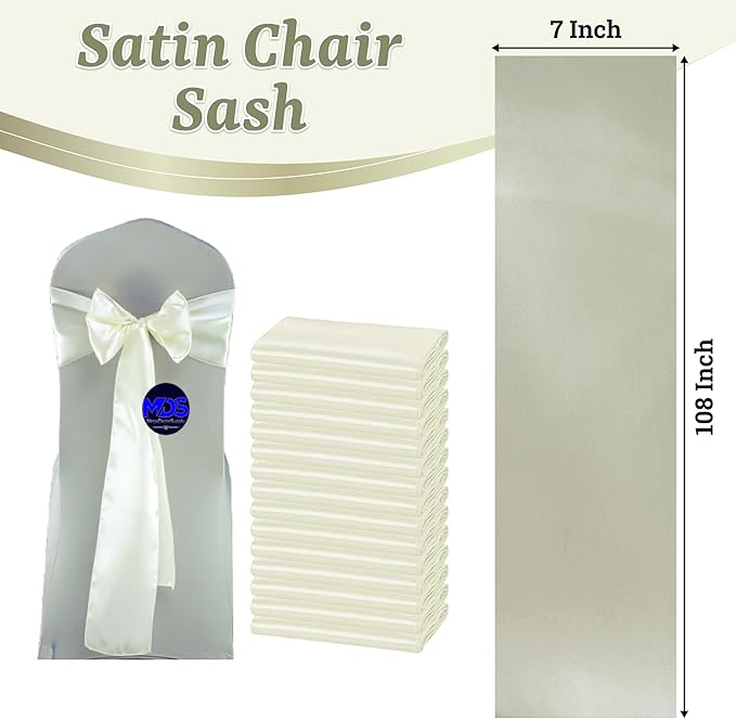 VDS Satin Chair Sashes Chair Cover Back Tie Sateen Bows Ribbon for Wedding Birthday Graduation Engagement Ceremony Event Party Banquet Venue Hotel All Dining Chair Decoration (300PC) (Ivory)