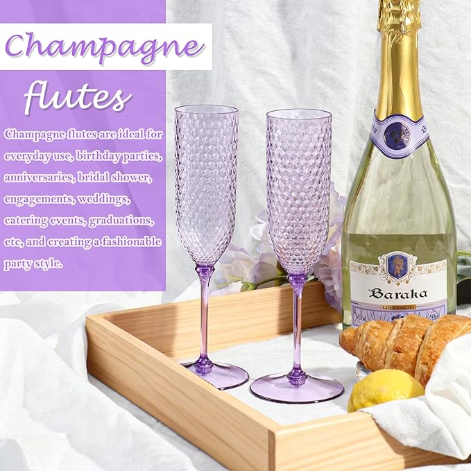 24 Pack Purple Detachable 2 piece Champagne Flutes 5.5 Oz Unbreakable Plastic Mimosa Disposable Champagne Glasses Drinking Cups Stemmed Reusable Wine Toasting Glasses for Wedding (24, Purple)
