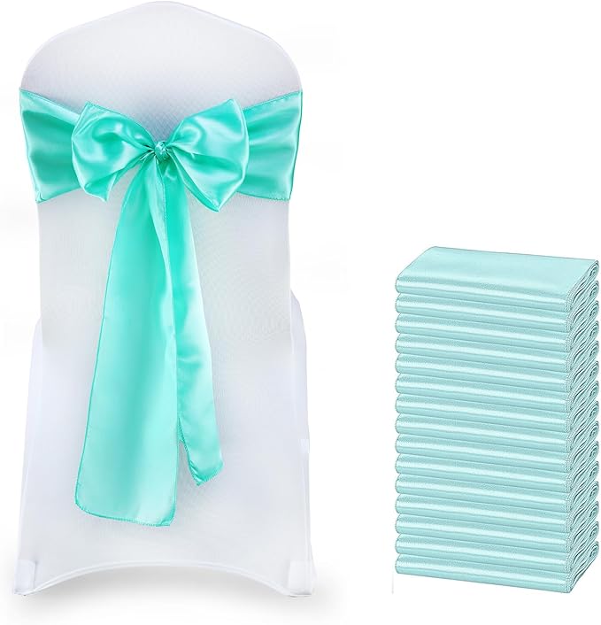 VDS Satin Chair Sashes Chair Cover Back Tie Sateen Bows Ribbon for Wedding Birthday Graduation Engagement Ceremony Event Party Banquet Venue Hotel All Dining Chair Decoration (40PC) (Sea Green)