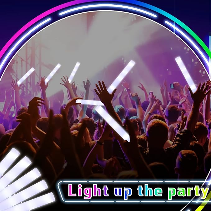 Liliful 72 Pcs LED Foam Sticks Bulk White Light up Sticks Flashing Glow Baton Wands Themed Party Set, Glow in the Dark Party Supplies for Christmas, Valentines Day, Wedding, Birthday, Concert