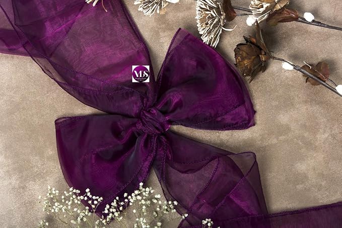 VDS Pack of 100 | Eggplant | Organza Chair Sashes Crystal Sheer Tulle Dining Chair Bows Tie Ribbon for Wedding Birthday Graduation Engagement Ceremony Event Party Banquet Venue Hotel Decoration