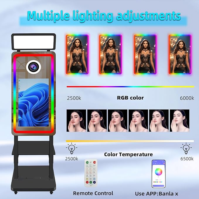 Magic Mirror Photo Booth,40inch Selfie Mirror Photobooth Machines 21.5in Touch Screen with Camera, for Weddings, Christmas, Corporate Events (Black, with Camera no Printer)