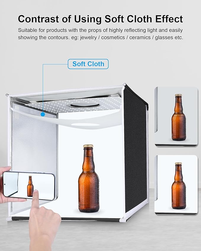 PULUZ Portable Light Box, 16"x16" Professional Dimmable Photo Box Photography with High CRI 144 LED Lights, Upgraded Lightbox with 6 Backdrops for Product Photography