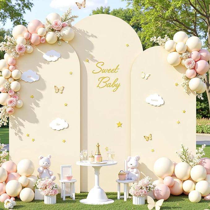 Beige Arch Cover 3 Set - 4FT, 5FT, 6FT Arch Backdrop Cover Spandex Fitted Wedding Arch Stand Covers for Baby Shower Birthday Party Wedding Bridal Shower Ceremony Banquet Photo Background Decorations
