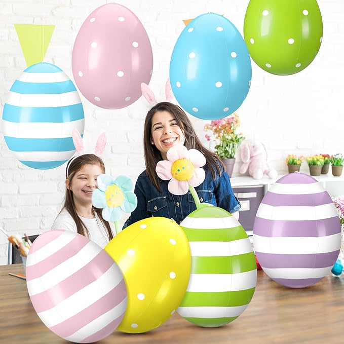Leyndo 10 Pack 16 inch Inflatable Easter Eggs Decorations Easter Inflatables Outdoor Decor Colorful Eggs Inflatable Easter Eggs Ornaments for Easter Yard Garden Lawn Party Supplies