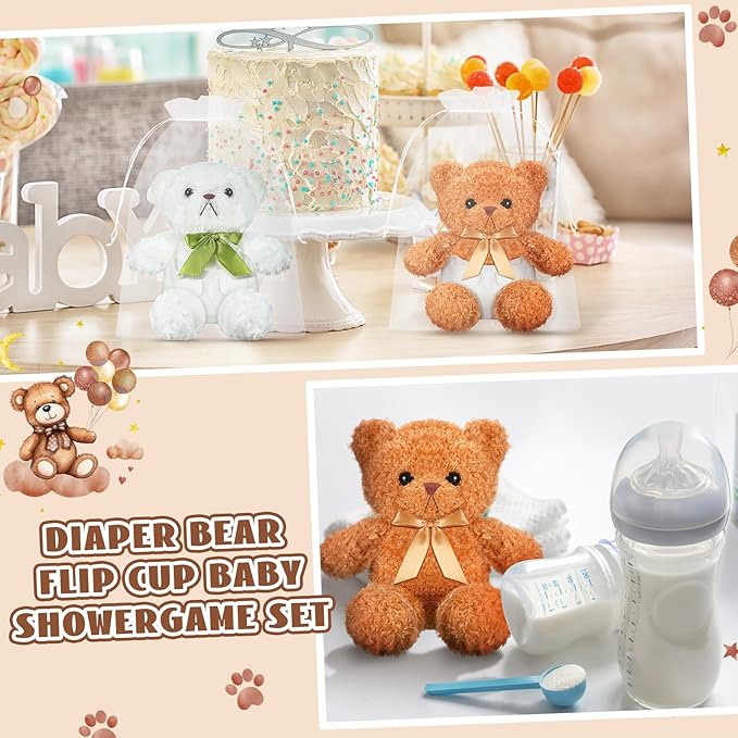 8 Sets Bear Blindfolded Diaper Changing Baby Shower Games Baby Dolls Diapers for Bridal Shower Gender Reveal Games Prizes Gifts for Adults Boys Girls (Brown,White)