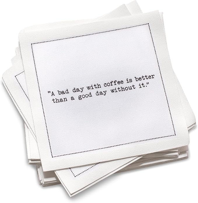 Five Star Funny Coffee Quotes | White Cotton Cocktail Napkins | 50 Luxury Disposable Beverage Napkins with Witty Bar Quotes | Drink Napkins for Parties, Bars, Weddings & Game Nights