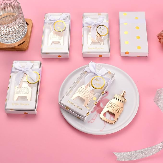Pack of 48 Baby Shower Favors for Guest Supplies Poppin Bottle Baby Bottle Opener with Exquisite packaging for Baby Shower Wedding Favors Party Souvenirs Decorations(White Pack of 48)