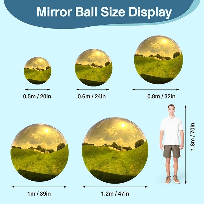 Gold Inflatable Mirror Ball, Big Shinny Mirror Balls Reusable Large PVC Disco Ball Balloon for Large Event Decoration, Party, Concerts, Stage, Wedding Decor, Without Air Pump(3 Pcs, 23.6in)