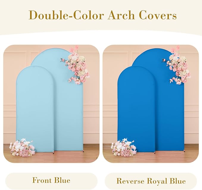 Baby Blue and Royal Blue Photo Arch Backdrop Cover Set of 2 for Baby Shower Boy Party 7.2ft and 6ft Arch Covers Stretchy Backdrop Spandex Birthday Arch Stand Covers for Wedding Banquet Background