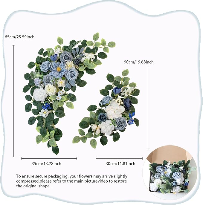 Pack of 2 Wedding Arch, Artificial Flowers, Wedding Decor，Flower Garland Be Suited to Banquet, Party, Reception Entrance Welcome Sign and Background Decoration (Blue)