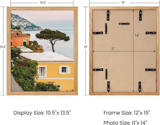 Axeman 11x14 Picture Frame, Solid Oak Wood Frame, Natural Oak 3 PCs