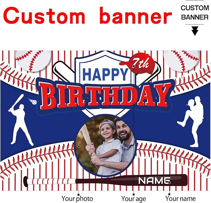 Custom Baseball Sports Happy Birthday Party Decorations Supplies Personalized Baseball Sports Birthday Backdrop Banner(5x7.5ft)