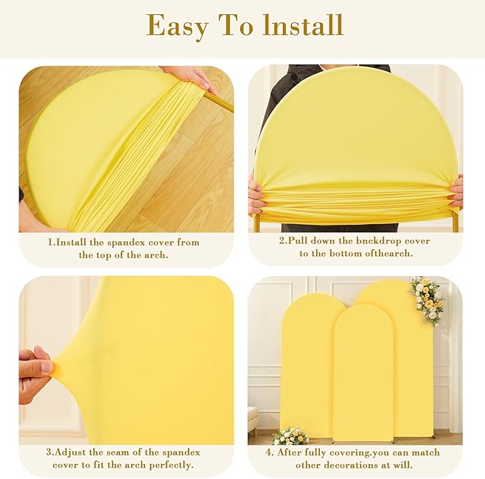 Yellow Arch Covers 3 Set - 6.6FT, 7.2FT, 8FT Arch Backdrop Cover Spandex Fitted Wedding Arch Stand Covers Stretchy Backdrop for Bridal Shower Baby Shower Birthday Party Banquet Photo Background