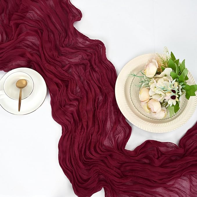 15 Pack Burgundy Cheesecloth Table Runner 17 x 108 Inch Fall Thanksgiving Boho Rustic Farmhouse Gauze Cheese Cloth Runner for Wedding Party Baby Shower Home Decor Holiday Decorations