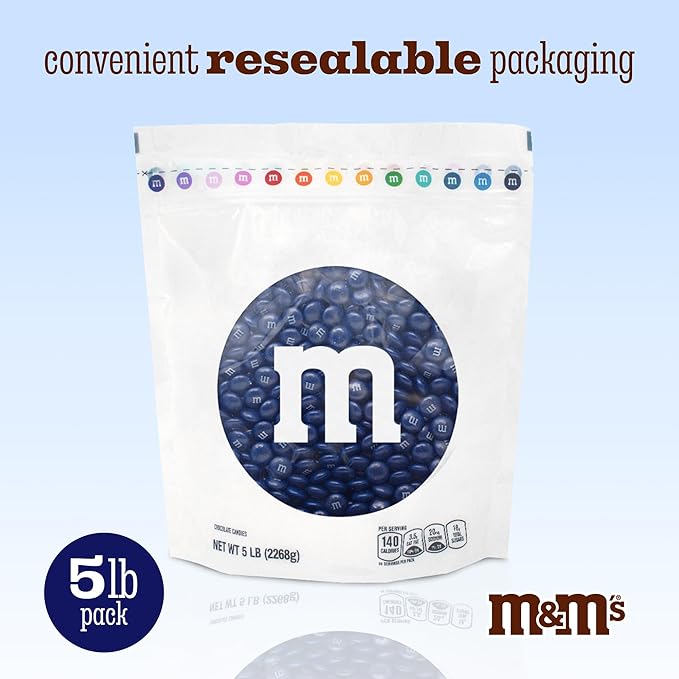 M&M’S WORLD Dark Blue Milk Chocolate Candy Bulk, 5lbs of M&M'S in Resealable Pack for Candy Bars, Birthday Parties, Graduations, Congrats Celebrations & DIY Party Favors