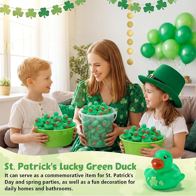 200 Pcs St. Patrick's Day Rubber Ducks Green Shamrock Rubber Duck 1.4 Inch Mini Float Toys for Pool Irish Party Favors Birthday Gift Exchange