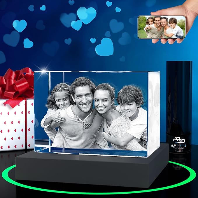 ArtPix 3D Premium Crystal Photo, Christmas Personalized Gifts for Women, Wife, Her, Him, Men, Husband, Grandma, Great Xmas Customized Gift With Your Own Photo, Custom Glass 3D Laser Etched Picture