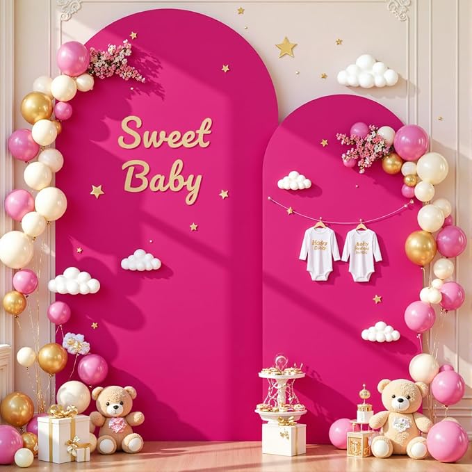Hot Pink Photo Arch Backdrop Cover Set of 2 Spandex 7.2 and 6ft Arch Covers Stretchy Backdrop Birthday Party Arch Stand Covers for Girls Baby Shower Wedding Bridal Shower Banquet Background