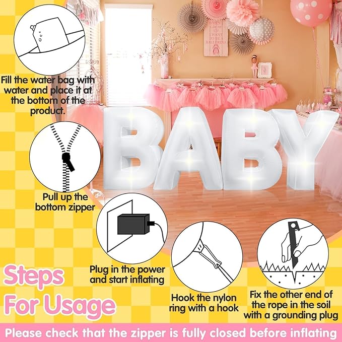 7.2FT Baby Shower Decorations Inflatable Baby Light Up Marquee Letters Decor for Girl Boy Large Baby Letter for Baby Shower Gender Reveal Party Birthday Decorations