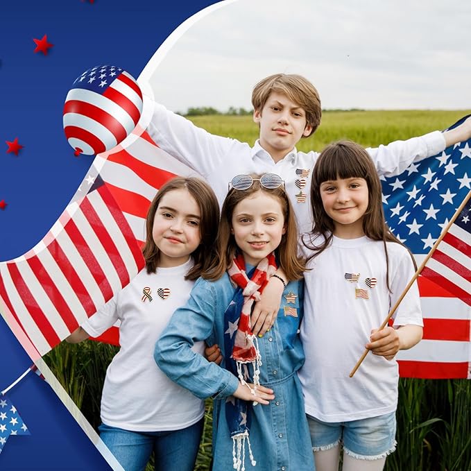 Inbagi American Flag Lapel Pin Set - USA Waving Flag-Themed Pins for Independence Day, 4th of July, Memorial Day, Veteran & (100 Pcs)