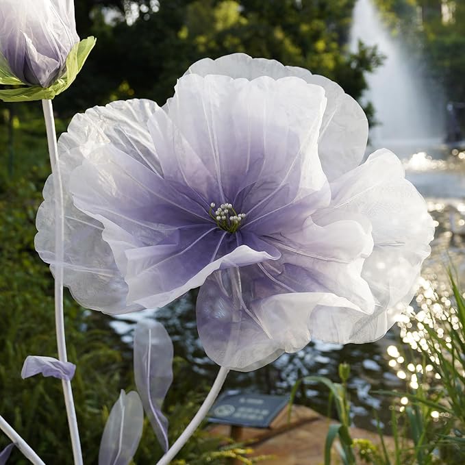 Giant Artificial Flower Decor,Oversized Gradient Organza Flower with Bendable Stem,DIY Shape Fake Flower Sculpture with Heavy Base for Wedding,Event,Party & Photo Backdrop,Store Display(purple)