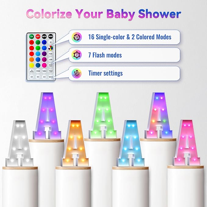 BABY Letters Baby Shower Decorations: 18 Colors Marquee Light-up Letter 2.3FT Big Oh Baby Letters for Baby Shower Sign for Gender Reveal Boys and Girls Party Decor Backdrop Block Boxes