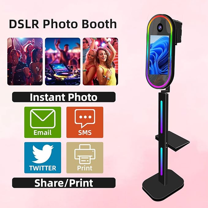 Vanya Oval Mirror Photo Booth15.6 Touch Screen Mirror Photo Booth Magic Mirror Photobooth Selfie for Party Events Wedding Rental (Black, Without Camera Printer)