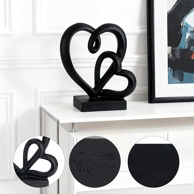 Valentine's Day Wedding Anniversary Couples Gifts-Two Hearts Decor Resin Statue,1st to 50th for Her/Him,Engagement Present, Shimmering Love Symbol for Couple, Romantic Home Accent