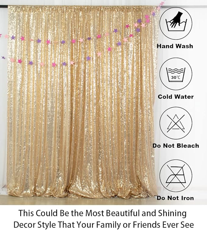 ShiDianYi 8ft x 8ft Light Gold Sequin Backdrop, Wedding/Party Backdrop, Sparkling Photography Prop